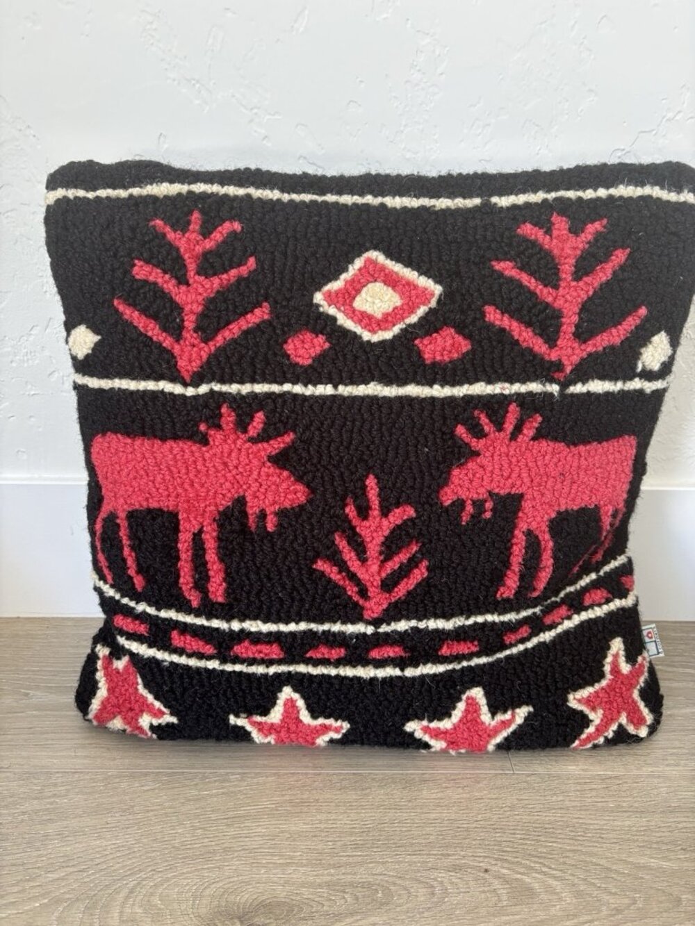 Chandler 4 Corner Hook Pillow Cover Fairisle Moose 18” Laura Magroz Christmas